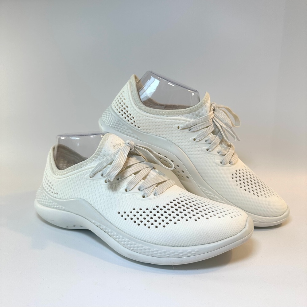 Crocs Lite Ride 360 Pacer Sneaker Women’s 9 White Ivory Lace Up Shoes 206705